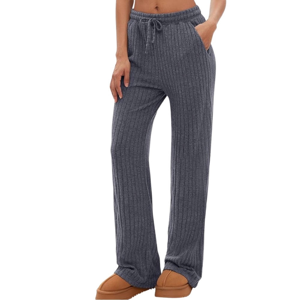 Wide Leg Ribbed Knit Lounge Pants